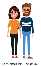 couple avatar man with beard and glasses and woman with short hair profile picture cartoon character portrait vector illustration graphic design