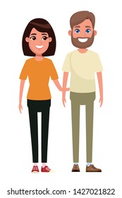 couple avatar man with beard and woman with short hair profile picture cartoon character portrait vector illustration graphic design