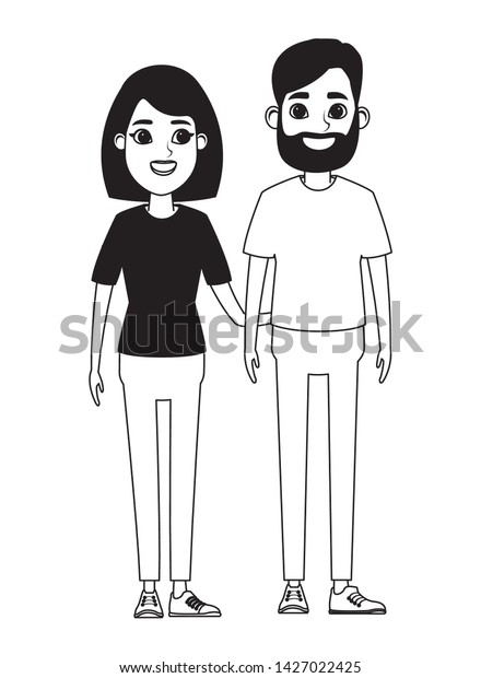 Couple Avatar Man Beard Woman Short People Beauty Fashion Stock