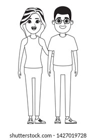 couple avatar man wearing glasses and blonde woman profile picture cartoon character portrait in black and white vector illustration graphic design