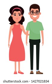 couple avatar man wearing glasses and brunette woman wearing bandana and dress profile picture cartoon character portrait vector illustration graphic design