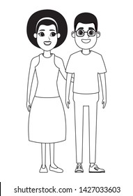 couple avatar man wearing glasses and afroamerican woman wearing bandana profile picture cartoon character portrait in black and white vector illustration graphic design