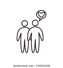 Pareja de personas avatares con estilo de línea de burbuja cardíaca diseño icono de pasión amor y tema romántico Ilustración vectorial