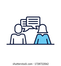 couple avatars silhouettes with speech bubbles line and fill style vector illustration design