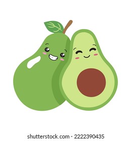 Couple Avocado Fruit Mascot Cute Sticker Avocado Fruit Cartoon Kawaii