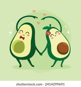 A couple of avocados are forming a heart with their hands