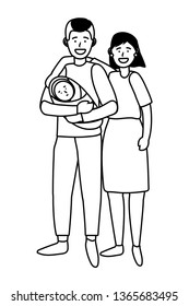 couple with baby black and white