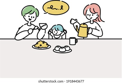 Couple and baby eating rice