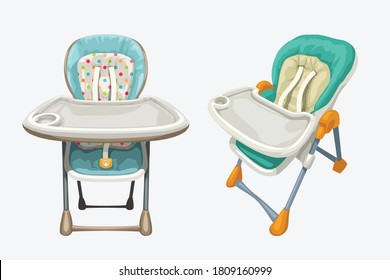 couple baby highchairs set isolated on white