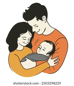 Couple with Baby, Ideal for Family and Parenthood Themes - Flat Vector Illustration