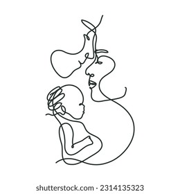 Couple with a baby Single line draw