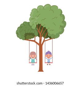 couple baby in swing hanging from tree