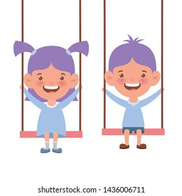 couple baby in swing smiling on white background