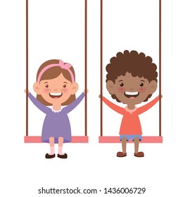 couple baby in swing smiling on white background