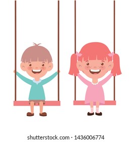 couple baby in swing smiling on white background