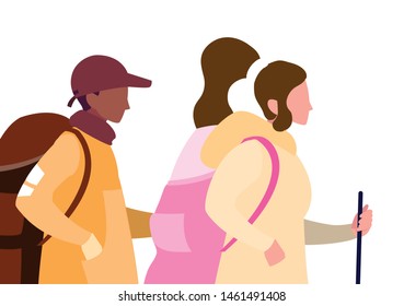 couple with backpack hiking wanderlust