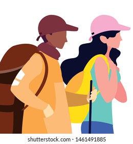 couple with backpack hiking wanderlust