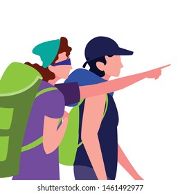 couple with backpack hiking wanderlust