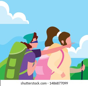 couple with backpack hiking wanderlust