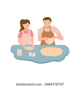 Couple baking Cookies in the kitchen Illustration