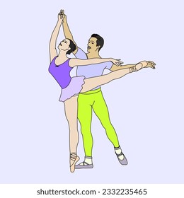 couple ballet dance steps vector art 