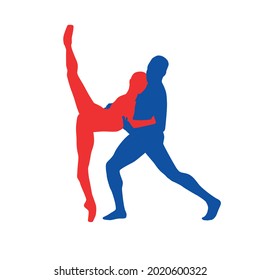 Couple of ballet dancers silhouette vector illustration black and white