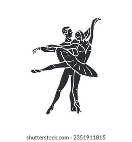 Couple Ballet Icon Silhouette Illustration. Ballerina Vector Graphic Pictogram Symbol Clip Art. Doodle Sketch Black Sign.