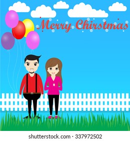 Couple with balloons in Christmas day