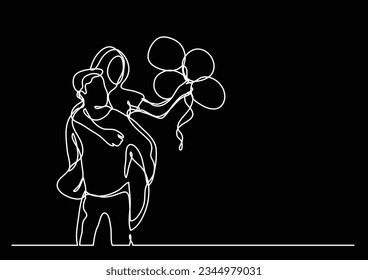 pareja con globos - línea continua de dibujo