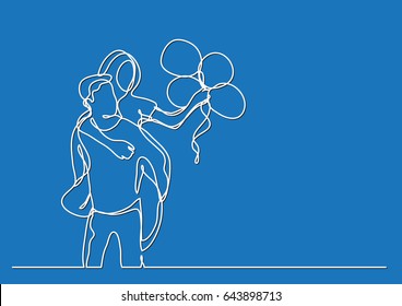 couple with balloons - continuous line drawing