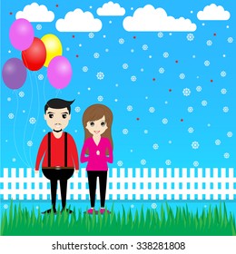 Couple with balloons in the garden