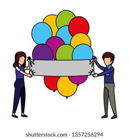 couple with balloons helium floating