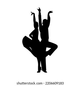 Un par de bailarines de salón de baile. Mujer y hombre bailando. Silhouettes vectorial de bailarinas. Ilustración aislada