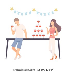 Couple At Banquet In Honor Of Prom Or Anniversary Vector Illustration Isolated On White Background