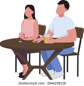 Couple at bar semi flat color vector characters. Sitting figures. Full body people on white. Attending cafe isolated modern cartoon style illustration for graphic design and animation