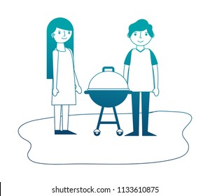 couple with barbecue isolated icon