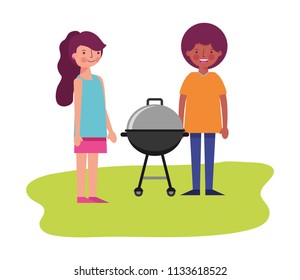 couple with barbecue isolated icon