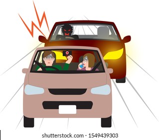  couple barking at a motor vehicle with dangerous tracking. Vector material.