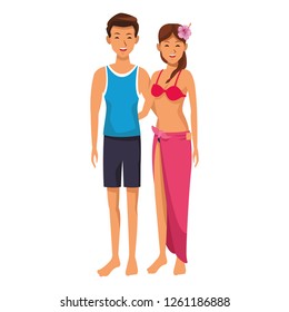 couple with beach items