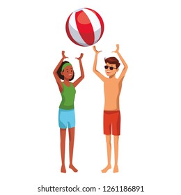 couple with beach items
