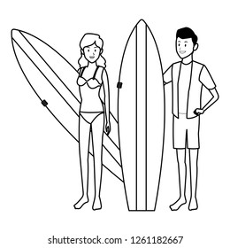 couple with beach items black and white