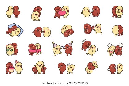 Couple beans friends. Cute organic characters. Hand drawn style. Vector drawing. Collection of design elements.