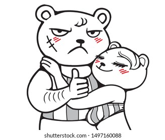 Couple bear sweet love hug each other, cartoon white background