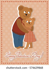 Couple of bears hugging. Vector illustration of Valentine s day congratulation card.