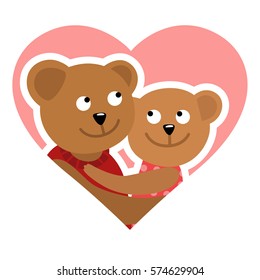 Couple of bears hugging. Vector illustration of Valentine s day congratulation card.
