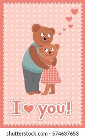 Couple of bears hugging. Vector illustration of Valentine s day congratulation card.