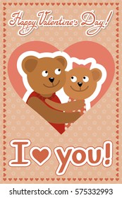 Couple of bears hugging. Vector illustration of Valentine s day congratulation card.