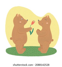 Couple of bears. Preschool activity for kids. Illustration for books, posters, cards