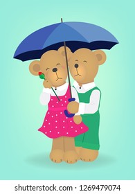 Couple bears under umbrella isolated on background illustration vector