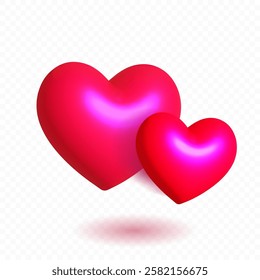 Couple of beautiful hearts isolated on pink background. Love symbol. High quality 3D vector holiday elements